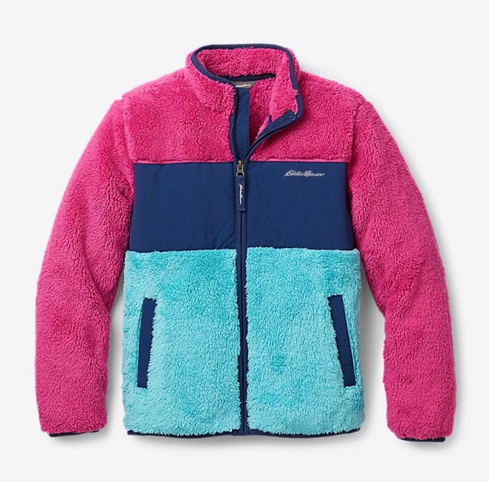 Eddie Bauer Girls Quest Plush Fleece Hooded Jacket Color Block Size L 14/16